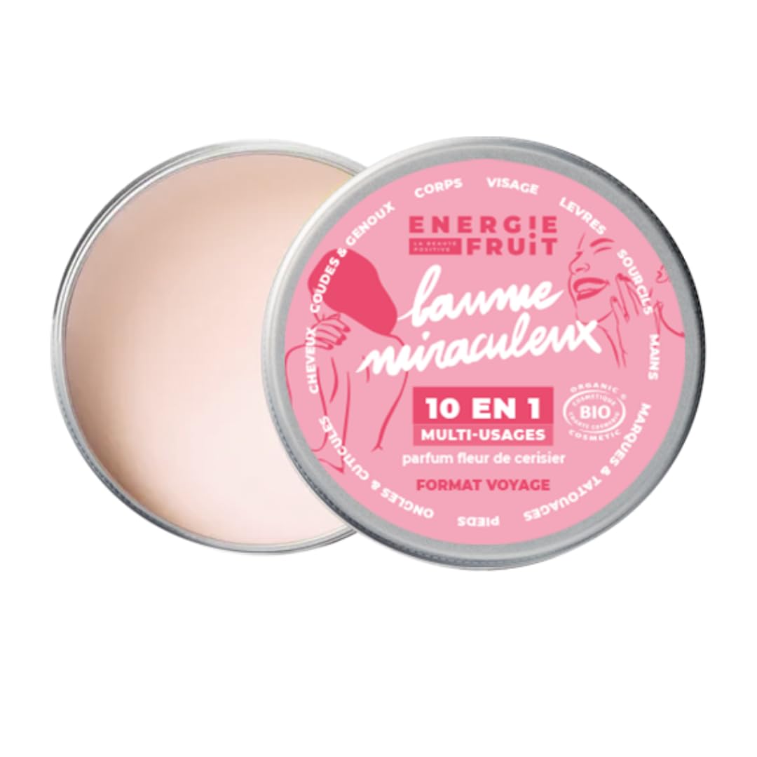 Énergie Fructe - Baume miraculeux 10 en 1 format voyage - Multi-usages Corps & Visage - Parfum fleur de cerisier - BIO c