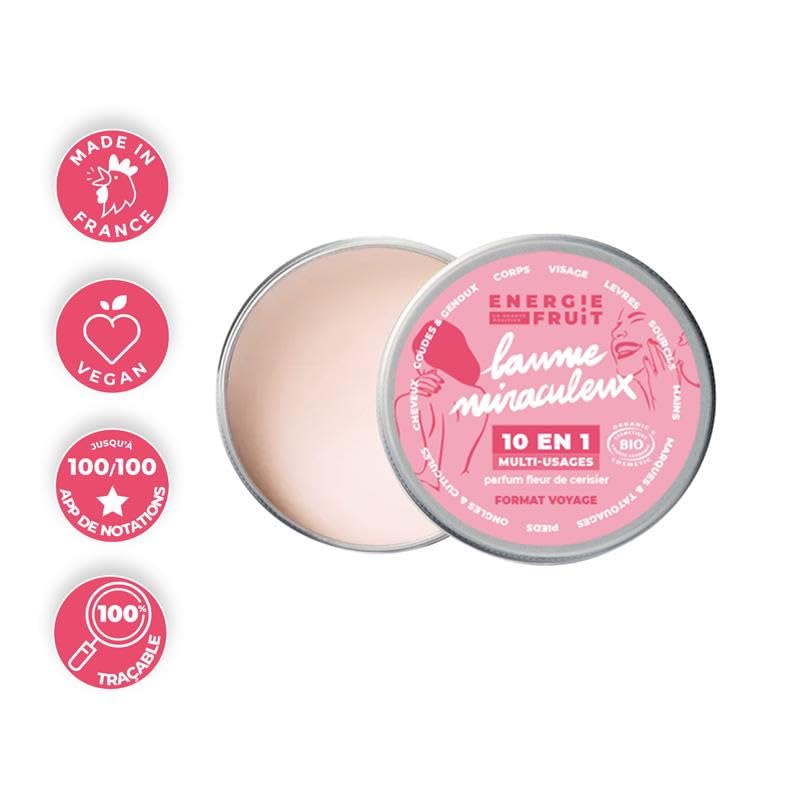 Énergie Fructe - Baume miraculeux 10 en 1 format voyage - Multi-usages Corps & Visage - Parfum fleur de cerisier - BIO c