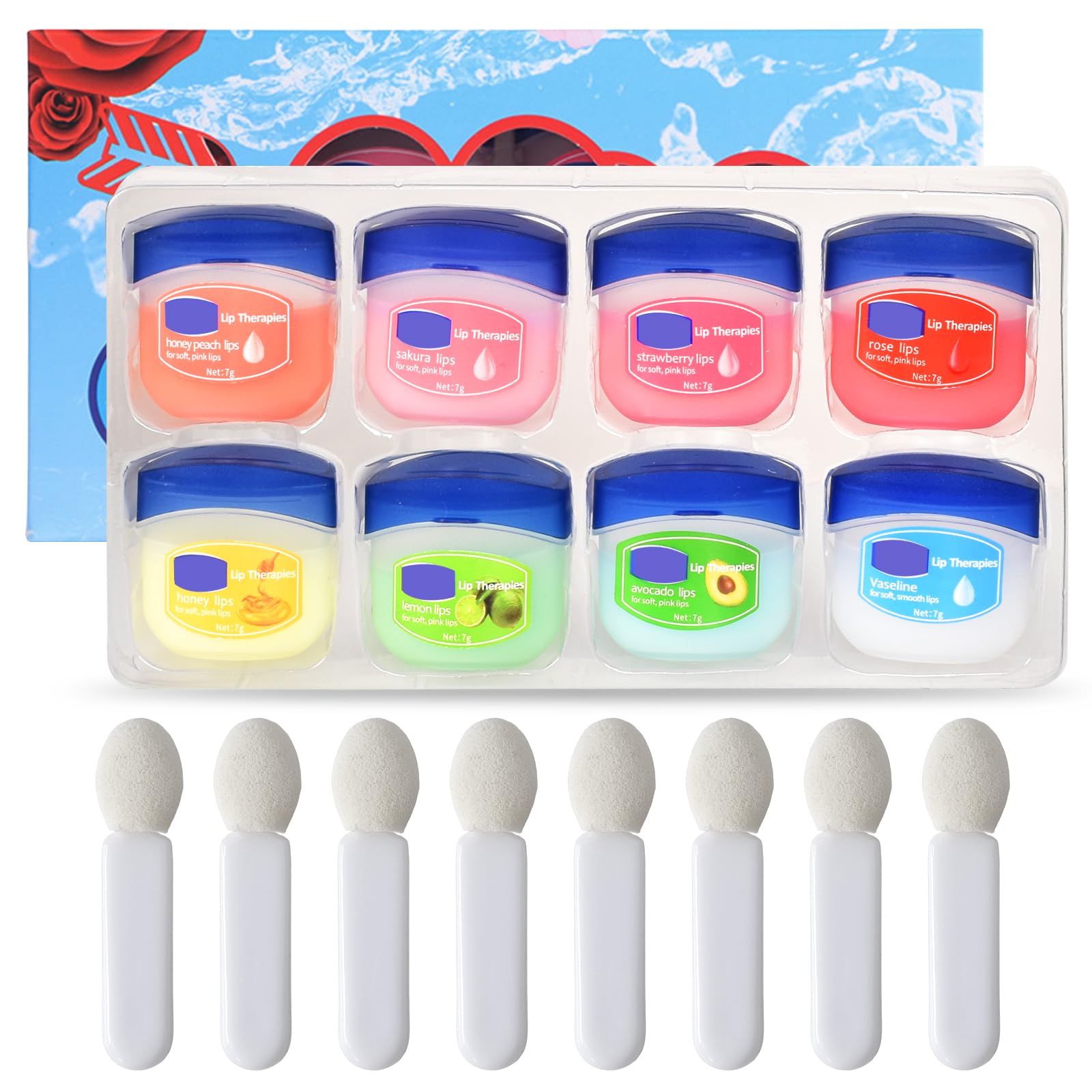 Baumes à Lèvres Hydratants Pack de 8 Piècesavec Pinceau à Lèvres - Soin des Lèvres Hydratation Intense - Cadeau Parfait 