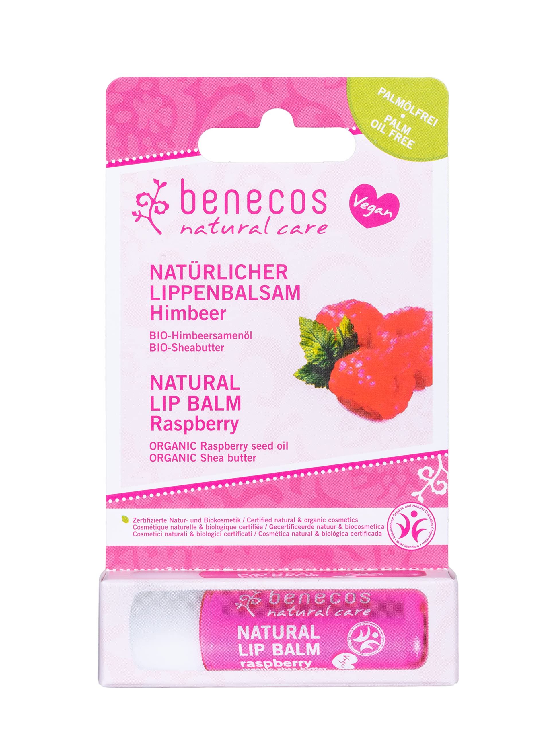 Benecos - Baume à lèvres naturel framboise bio - hydratant et apaisant, sans parabeles, 4,8 g